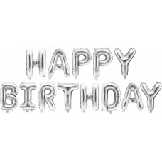 Набор шаров-букв (16''/41 см) Мини-Надпись "Happy Birthday", Серебро, 1 шт. в уп. 