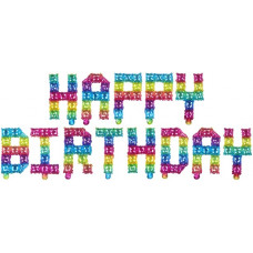 Набор шаров-букв (16''/41 см) Мини-Надпись "Happy Birthday", Пиксели, Радужный, Градиент, 1 шт. в уп