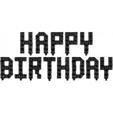 Набор шаров-букв (16''/41 см) Мини-Надпись "Happy Birthday", Пиксели, Черный, 1 шт. в упак. 