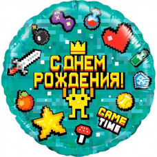 Шар (18''/46 см) Круг, Game Time, Пиксели, 1 шт. в уп. 