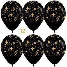 Шар (12''/30 см) Сверкающие бриллианты, Черный (080), пастель, 5 ст, 1 шт.