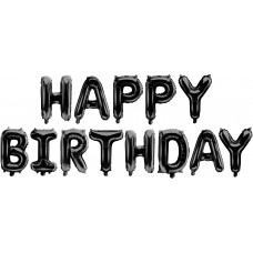 Набор шаров-букв (16''/41 см) Мини-Надпись "Happy Birthday", Черный, 1 шт. в уп. 