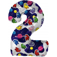 Шар (32''/81 см) Цифра, 2 Космонавтики, 1 шт. в уп. 